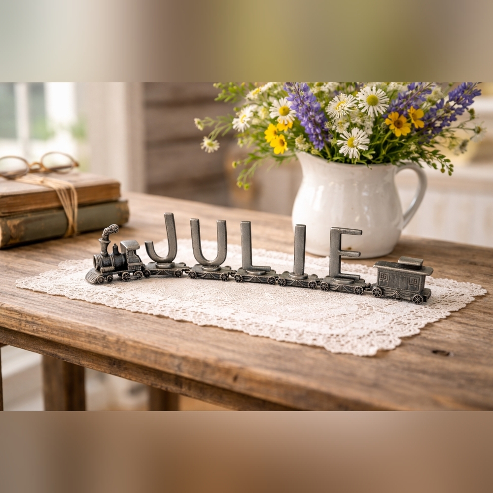 Pewter Vintage Train Name "JULIE" Decoration